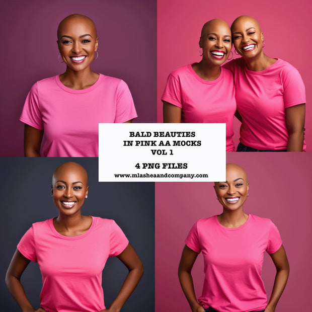 Female Bald Beauties Pink Mock-ups VOL 1 (African American, Set of 4)