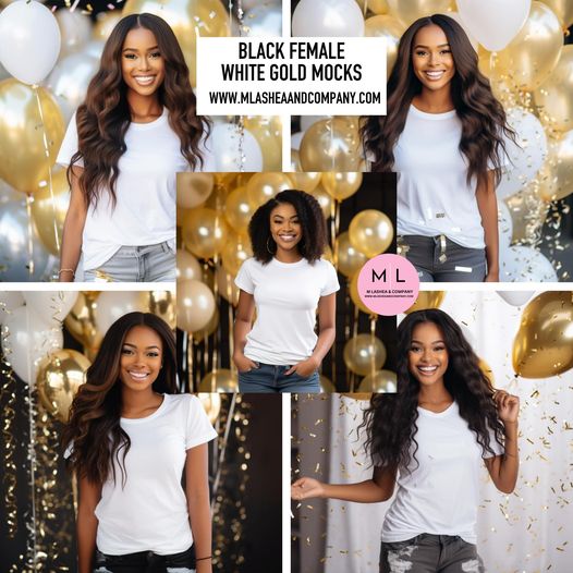 Black Female White Gold Mock-ups (African American, Set of 5)