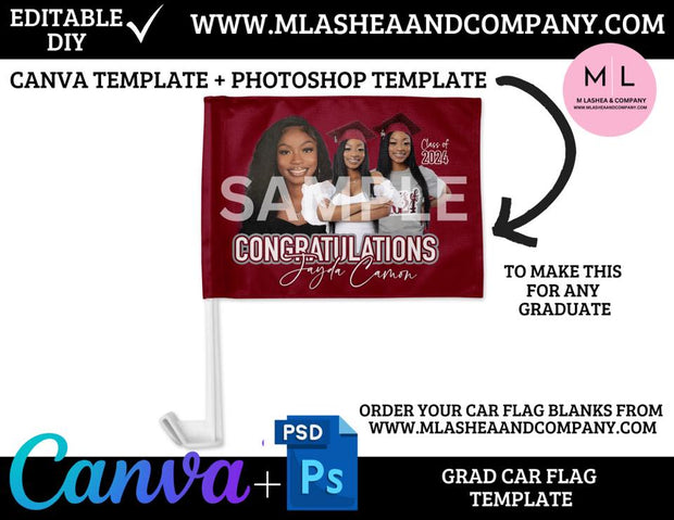 GRAD Car Flag Templates (Canva + Photoshop)