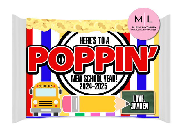 Canva Poppin School Year Popcorn Label Template