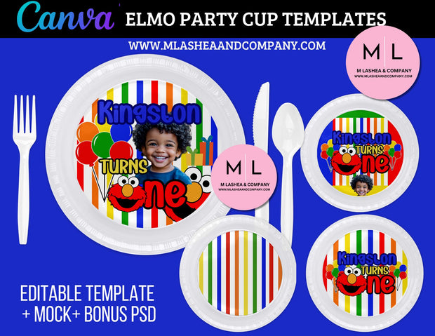 Canva Elmo Party Plate Template Bundle