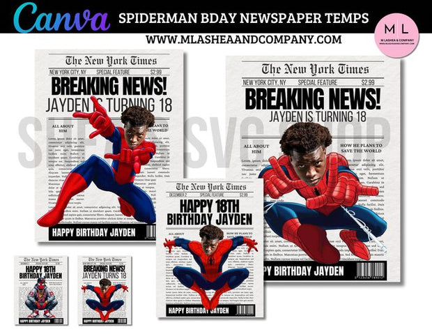 CANVA Spiderman Bday Newspaper Templates