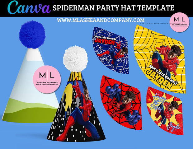 CANVA Spiderman Bday Party Hat Templates