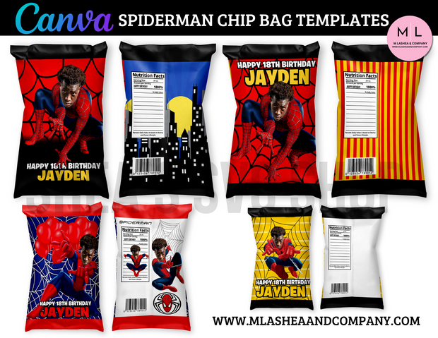 CANVA Spiderman Bday Chip Bag Templates