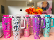 40 oz Tumbler with Handle- Leopard Print