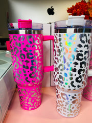 40 oz Tumbler with Handle- Leopard Print