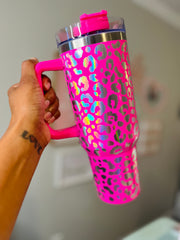 40 oz Tumbler with Handle- Leopard Print