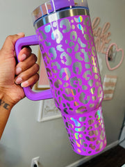 40 oz Tumbler with Handle- Leopard Print