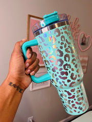 40 oz Tumbler with Handle- Leopard Print