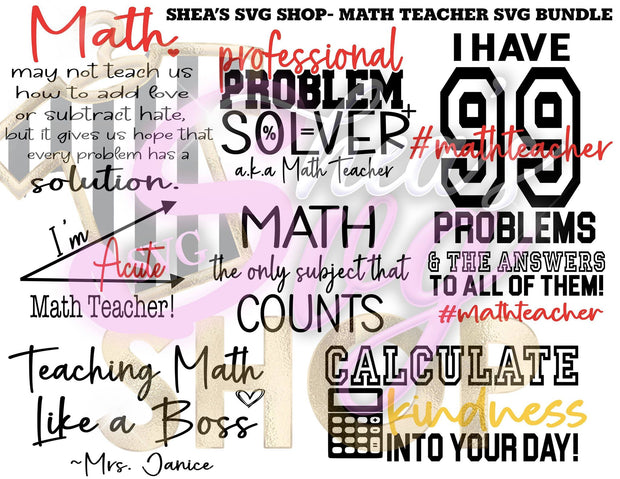 Math Teacher 7 SVGs plus 9 mocks