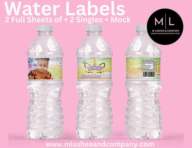 Unicorn Party Favors Water Bottle Labels