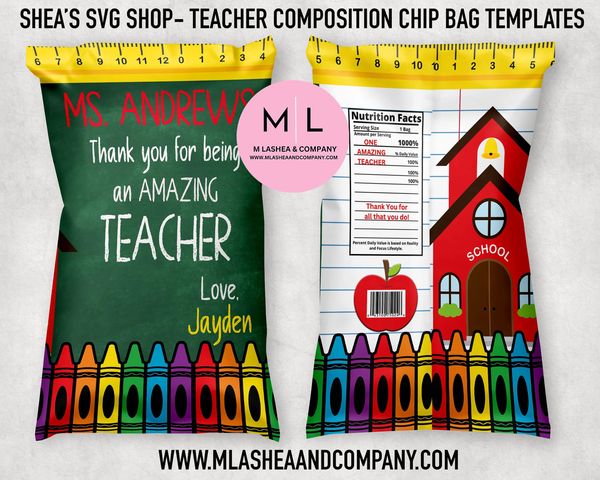 Notebook Paper Teacher Chip Bag Templates