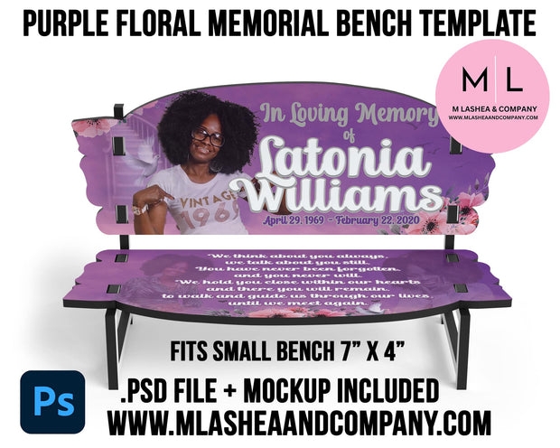 Purple Floral Memorial Bench Template (Photoshop)