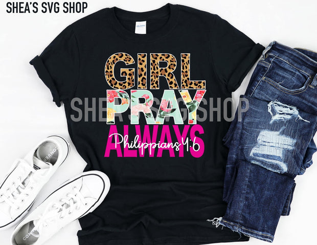 Girl Pray Heat Transfers- (Cotton, Poly, Blend)