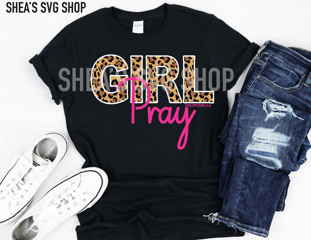 Girl Pray Heat Transfers- (Cotton, Poly, Blend)