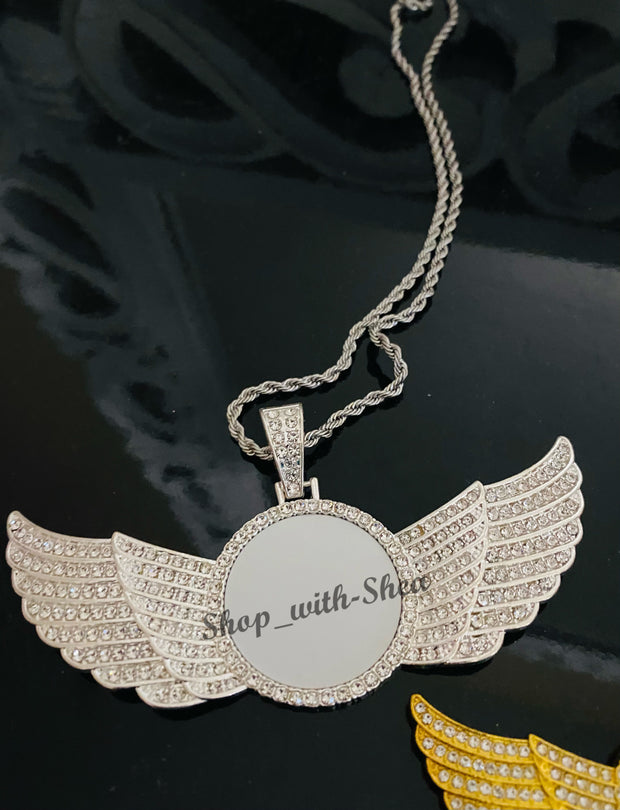 Round Bling Angel Wings Necklace (Sublimation)