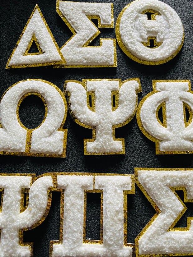 Chenille Patch (Greek Letters) (Iron On) WHITE