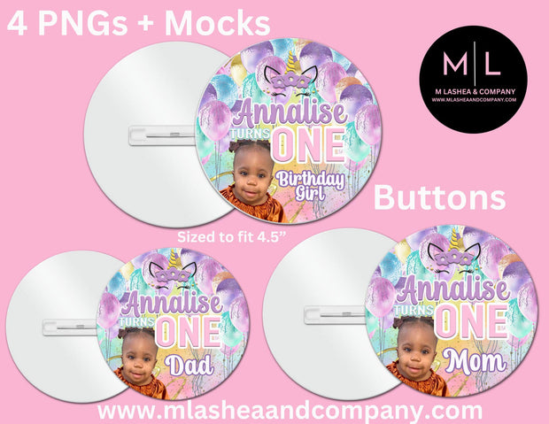 Unicorn Party Button Templates