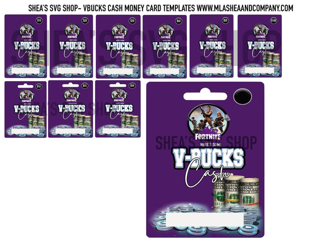 VBUCKS Cash Money Card Templates PNG