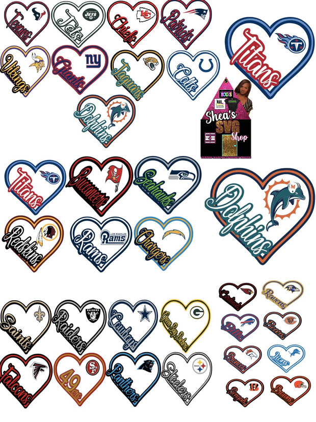 NFL HEARTS (2) SVG SET of 8