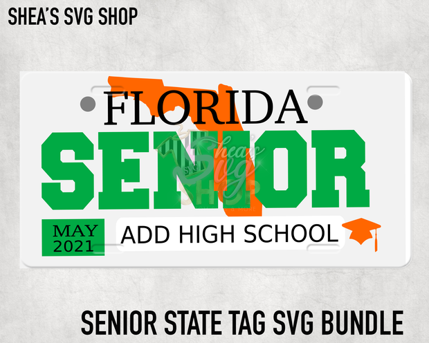 Senior State SVG License Plates (Select States)