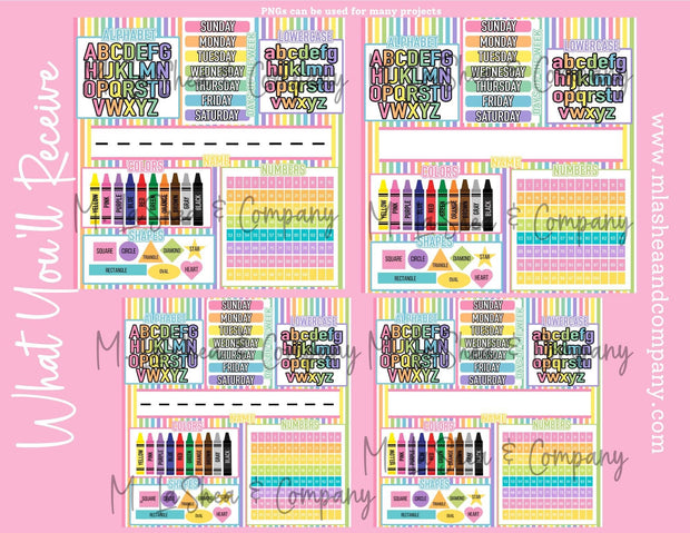 Pastel Striped Learning PNG Bundle